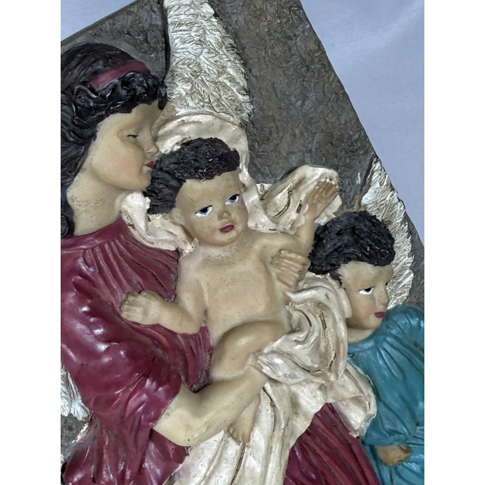 Vintage? Angel With Children Wall Art Plaque Tile With Stand Christian Holy 3D